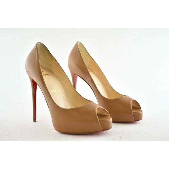 Christian Louboutin New Very Prive 120 Caramel Brown Leather Peep Heel Pump 40 - Picture 4 of 9